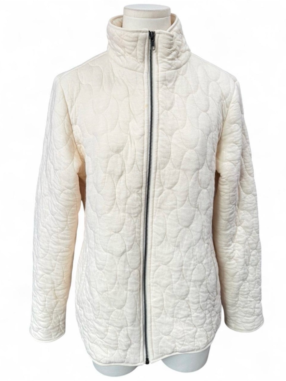 Market & Spruce Quilted High-Neck Zip Jacket - Cream